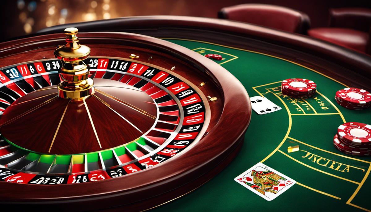 Una imagen de una ruleta de casino con fichas y cartas, representando los juegos de casino online.