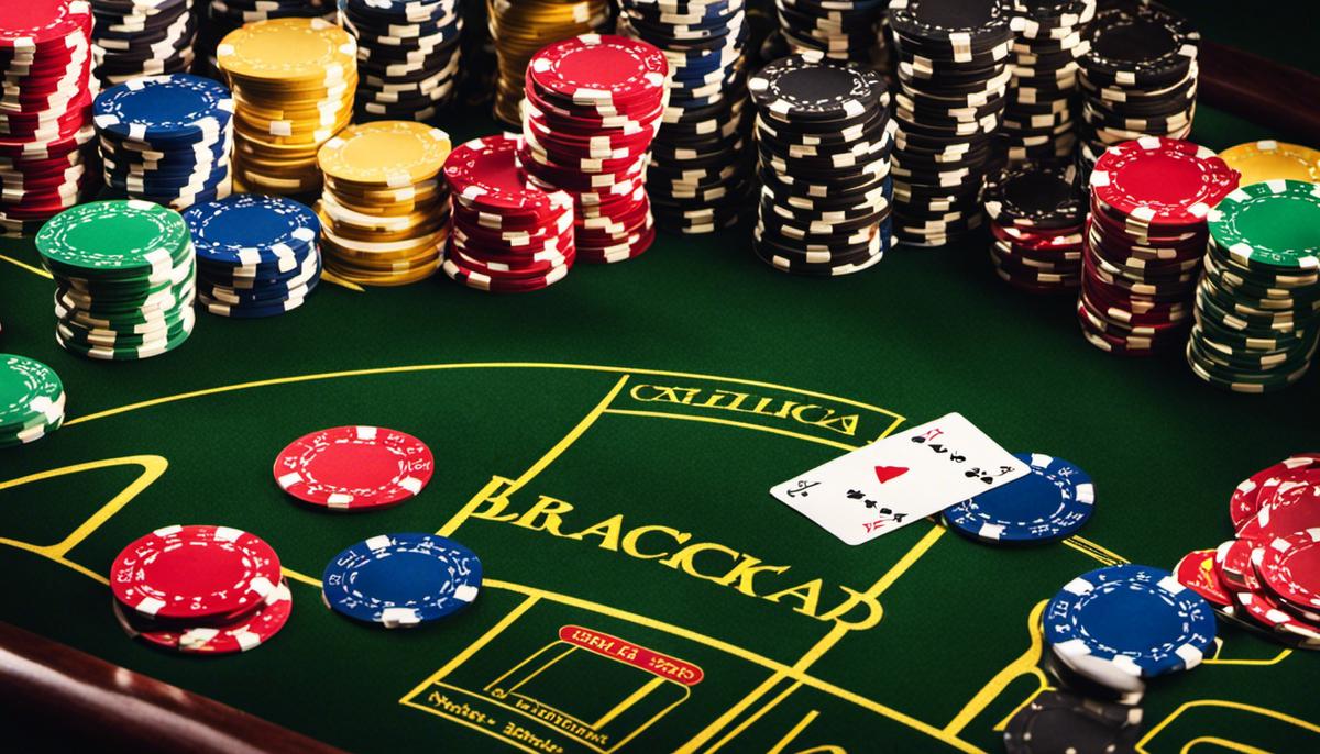 A picture of a blackjack table with cards and chips, representing the topic of understanding and winning at blackjack