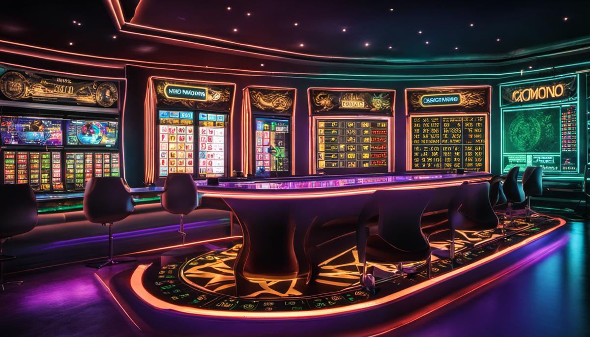 Imagen de una pantalla de computadora con gráficos de criptomonedas y fichas de casino, ilustrando los casinos de criptomoneda