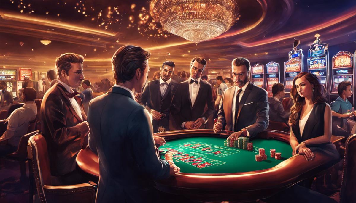 Ilustración de personas interactuando con crupier en vivo en un casino en línea