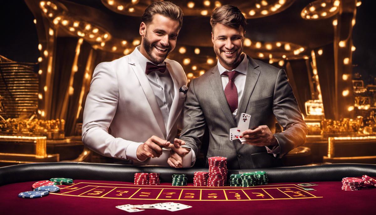 Imagen de casinos de cripto en Chile con jugadores felices y criptomonedas en el fondo.