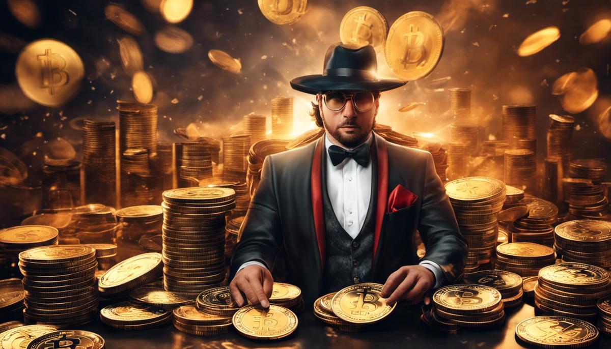 Imagen ilustrativa de un bono de casino de criptomonedas en un fondo de monedas digitales.
