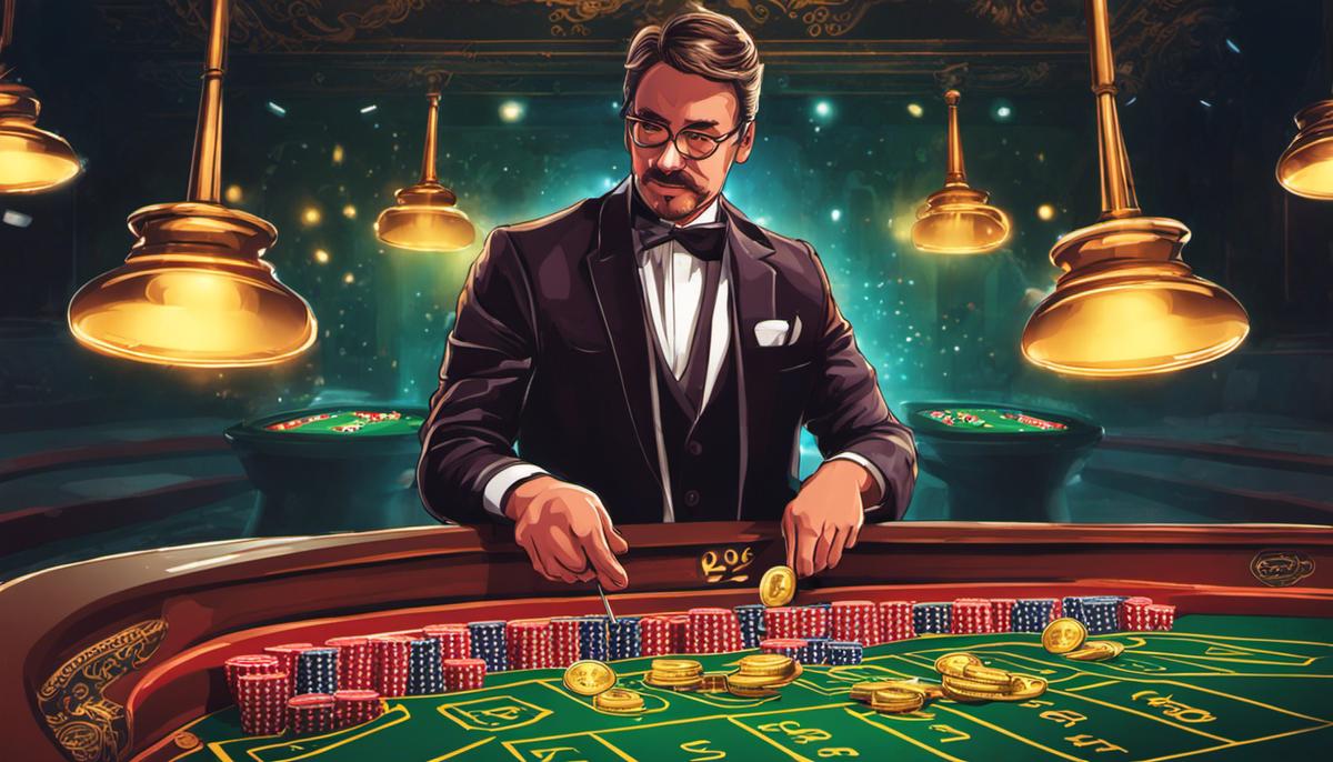 Illustration of a person gambling with cryptocurrency in a Chilean casino