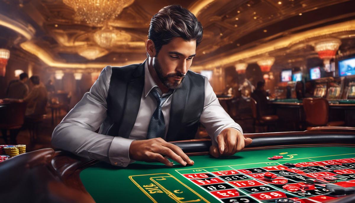 Ilustración de una persona jugando en un casino de cripto, eligiendo juegos y manejando su inversión