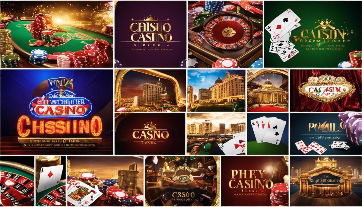 Collage de fichas de casino y cartas de póker, representando la diversión y emoción de Winchile Casino gratis.